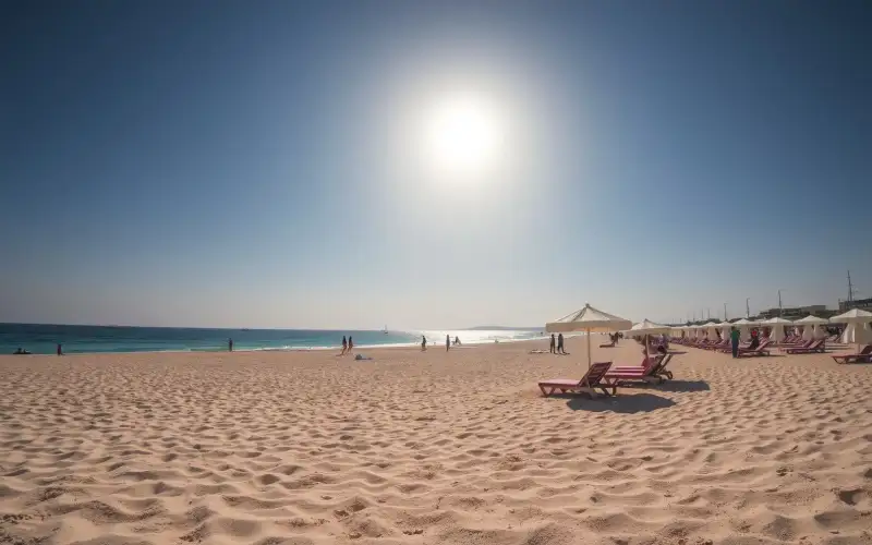 Larnaca's Finikoudes Beach offers golden sands and palm trees, perfect for a relaxing day trip near the airport